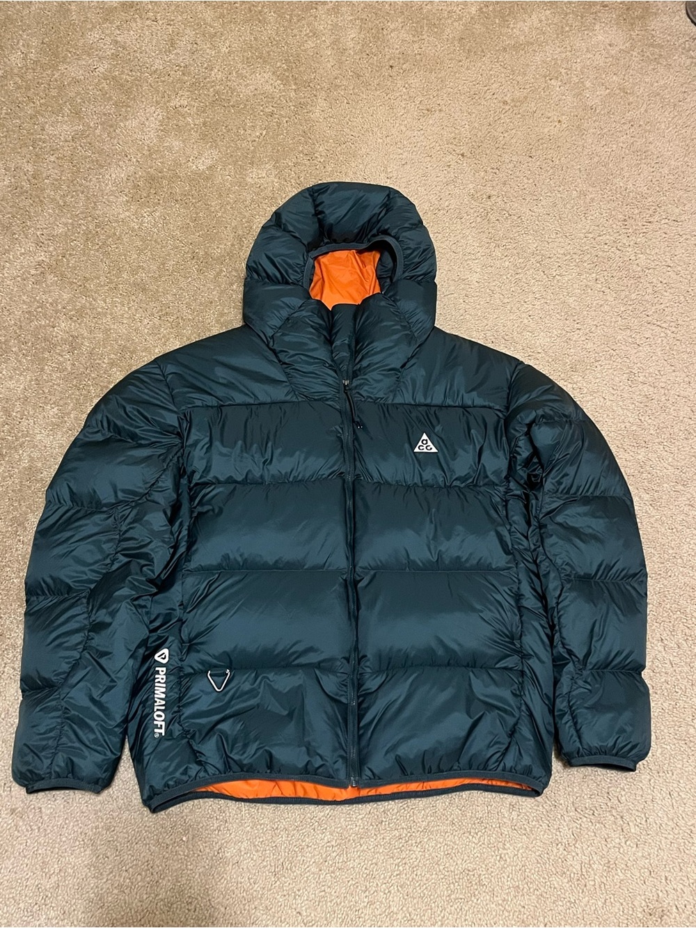 Nike Kids Dark Green Puffer Jacket with Orange Lining
